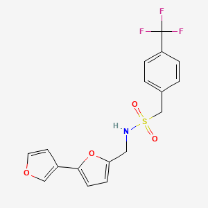 molecular formula C17H14F3NO4S B2656499 N-([2,3'-bifuran]-5-ylmethyl)-1-(4-(trifluoromethyl)phenyl)methanesulfonamide CAS No. 2034342-47-5