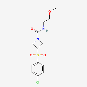 molecular formula C13H17ClN2O4S B2656504 3-((4-氯苯基)磺酰)-N-(2-甲氧基乙基)氮杂环丙烷-1-羧酰胺 CAS No. 1706403-72-6