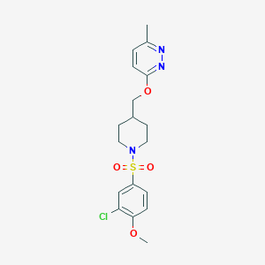 molecular formula C18H22ClN3O4S B2656569 3-[[1-(3-Chloro-4-methoxyphenyl)sulfonylpiperidin-4-yl]methoxy]-6-methylpyridazine CAS No. 2380071-68-9