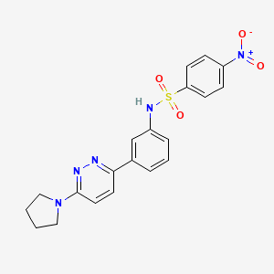 molecular formula C20H19N5O4S B2656575 4-nitro-N-(3-(6-(pyrrolidin-1-yl)pyridazin-3-yl)phenyl)benzenesulfonamide CAS No. 898442-14-3