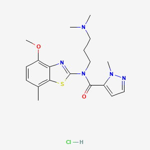 molecular formula C19H26ClN5O2S B2656588 N-(3-(dimethylamino)propyl)-N-(4-methoxy-7-methylbenzo[d]thiazol-2-yl)-1-methyl-1H-pyrazole-5-carboxamide hydrochloride CAS No. 1216837-84-1