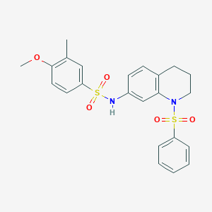 molecular formula C23H24N2O5S2 B2656606 N-[1-(benzenesulfonyl)-1,2,3,4-tetrahydroquinolin-7-yl]-4-methoxy-3-methylbenzene-1-sulfonamide CAS No. 951519-37-2