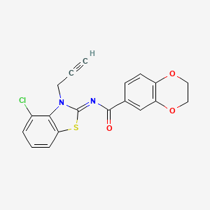 molecular formula C19H13ClN2O3S B2656665 N-[(2Z)-4-chloro-3-(prop-2-yn-1-yl)-2,3-dihydro-1,3-benzothiazol-2-ylidene]-2,3-dihydro-1,4-benzodioxine-6-carboxamide CAS No. 868674-27-5