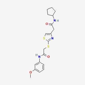 molecular formula C19H23N3O3S2 B2656668 2-({4-[(cyclopentylcarbamoyl)methyl]-1,3-thiazol-2-yl}sulfanyl)-N-(3-methoxyphenyl)acetamide CAS No. 941961-36-0