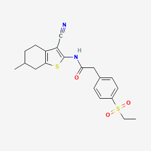 molecular formula C20H22N2O3S2 B2656673 N-(3-cyano-6-methyl-4,5,6,7-tetrahydro-1-benzothiophen-2-yl)-2-[4-(ethanesulfonyl)phenyl]acetamide CAS No. 941884-41-9