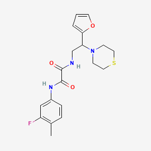 molecular formula C19H22FN3O3S B2656755 N'-(3-fluoro-4-methylphenyl)-N-[2-(furan-2-yl)-2-(thiomorpholin-4-yl)ethyl]ethanediamide CAS No. 2034399-44-3