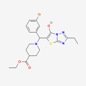 molecular formula C21H25BrN4O3S B2656806 Ethyl 1-((3-bromophenyl)(2-ethyl-6-hydroxythiazolo[3,2-b][1,2,4]triazol-5-yl)methyl)piperidine-4-carboxylate CAS No. 898344-76-8