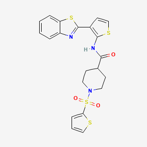 molecular formula C21H19N3O3S4 B2656824 N-(3-(benzo[d]thiazol-2-yl)thiophen-2-yl)-1-(thiophen-2-ylsulfonyl)piperidine-4-carboxamide CAS No. 923442-40-4