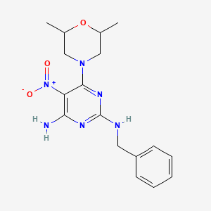 molecular formula C17H22N6O3 B2656902 N2-benzyl-6-(2,6-dimethylmorpholino)-5-nitropyrimidine-2,4-diamine CAS No. 716335-59-0