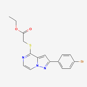 molecular formula C16H14BrN3O2S B2656946 ethyl 2-{[2-(4-bromophenyl)pyrazolo[1,5-a]pyrazin-4-yl]sulfanyl}acetate CAS No. 1243024-89-6