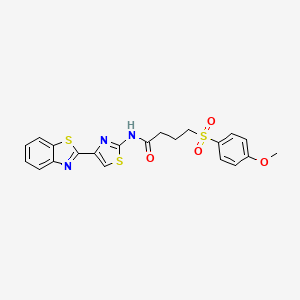 molecular formula C21H19N3O4S3 B2657038 N-(4-(benzo[d]thiazol-2-yl)thiazol-2-yl)-4-((4-methoxyphenyl)sulfonyl)butanamide CAS No. 941967-81-3