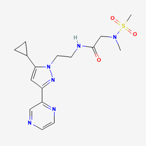 molecular formula C16H22N6O3S B2657060 N-(2-(5-cyclopropyl-3-(pyrazin-2-yl)-1H-pyrazol-1-yl)ethyl)-2-(N-methylmethylsulfonamido)acetamide CAS No. 2034291-23-9