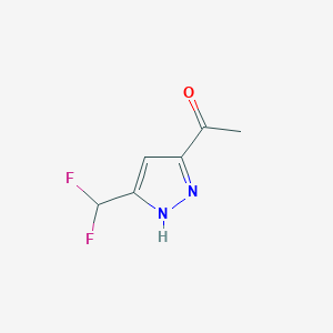 molecular formula C6H6F2N2O B2657062 5-Acetyl-3-(difluoromethyl)-1H-pyrazole CAS No. 2104659-23-4