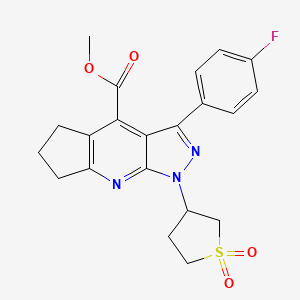 molecular formula C21H20FN3O4S B2657214 Methyl 1-(1,1-dioxidotetrahydrothiophen-3-yl)-3-(4-fluorophenyl)-1,5,6,7-tetrahydrocyclopenta[b]pyrazolo[4,3-e]pyridine-4-carboxylate CAS No. 1105227-93-7