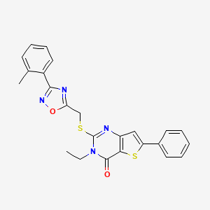 molecular formula C24H20N4O2S2 B2657237 3-ethyl-2-({[3-(2-methylphenyl)-1,2,4-oxadiazol-5-yl]methyl}sulfanyl)-6-phenyl-3H,4H-thieno[3,2-d]pyrimidin-4-one CAS No. 1216492-44-2