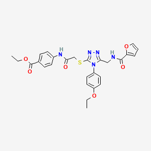 molecular formula C27H27N5O6S B2657300 ethyl 4-(2-{[4-(4-ethoxyphenyl)-5-{[(furan-2-yl)formamido]methyl}-4H-1,2,4-triazol-3-yl]sulfanyl}acetamido)benzoate CAS No. 310450-76-1