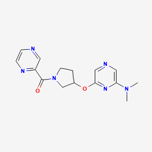 molecular formula C15H18N6O2 B2657432 N,N-dimethyl-6-{[1-(pyrazine-2-carbonyl)pyrrolidin-3-yl]oxy}pyrazin-2-amine CAS No. 2034209-57-7