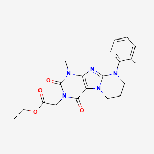 molecular formula C20H23N5O4 B2657471 ethyl 2-[1-methyl-9-(2-methylphenyl)-2,4-dioxo-1H,2H,3H,4H,6H,7H,8H,9H-pyrimido[1,2-g]purin-3-yl]acetate CAS No. 876900-65-1
