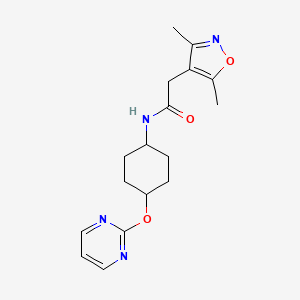 molecular formula C17H22N4O3 B2657523 2-(3,5-dimethyl-1,2-oxazol-4-yl)-N-[(1r,4r)-4-(pyrimidin-2-yloxy)cyclohexyl]acetamide CAS No. 2034581-41-2
