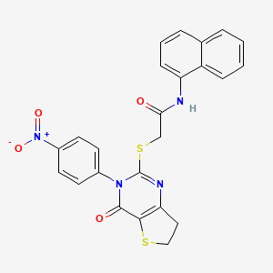 molecular formula C24H18N4O4S2 B2657524 N-(naphthalen-1-yl)-2-{[3-(4-nitrophenyl)-4-oxo-3H,4H,6H,7H-thieno[3,2-d]pyrimidin-2-yl]sulfanyl}acetamide CAS No. 687568-89-4