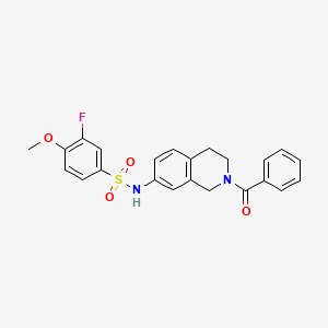 molecular formula C23H21FN2O4S B2657545 N-(2-benzoyl-1,2,3,4-tetrahydroisoquinolin-7-yl)-3-fluoro-4-methoxybenzene-1-sulfonamide CAS No. 955534-51-7