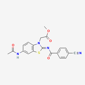 molecular formula C20H16N4O4S B2657598 methyl 2-[(2Z)-2-[(4-cyanobenzoyl)imino]-6-acetamido-2,3-dihydro-1,3-benzothiazol-3-yl]acetate CAS No. 897734-44-0
