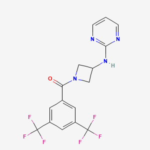 molecular formula C16H12F6N4O B2657663 N-{1-[3,5-bis(trifluoromethyl)benzoyl]azetidin-3-yl}pyrimidin-2-amine CAS No. 2320954-61-6