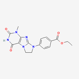 molecular formula C17H17N5O4 B2657685 ethyl 4-{1-methyl-2,4-dioxo-1H,2H,3H,4H,6H,7H,8H-imidazo[1,2-g]purin-8-yl}benzoate CAS No. 893959-79-0