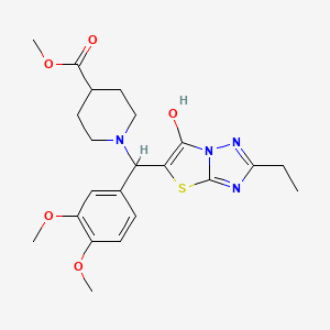 molecular formula C22H28N4O5S B2657729 Methyl 1-((3,4-dimethoxyphenyl)(2-ethyl-6-hydroxythiazolo[3,2-b][1,2,4]triazol-5-yl)methyl)piperidine-4-carboxylate CAS No. 886908-30-1