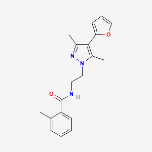 molecular formula C19H21N3O2 B2657803 N-(2-(4-(furan-2-yl)-3,5-dimethyl-1H-pyrazol-1-yl)ethyl)-2-methylbenzamide CAS No. 2034514-47-9