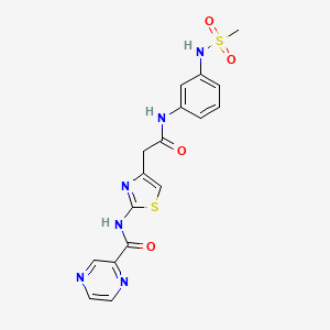 molecular formula C17H16N6O4S2 B2657897 N-(4-{[(3-methanesulfonamidophenyl)carbamoyl]methyl}-1,3-thiazol-2-yl)pyrazine-2-carboxamide CAS No. 1207026-41-2