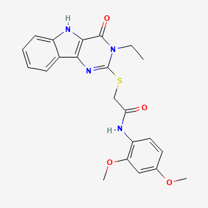 molecular formula C22H22N4O4S B2657923 N-(2,4-dimethoxyphenyl)-2-({3-ethyl-4-oxo-3H,4H,5H-pyrimido[5,4-b]indol-2-yl}sulfanyl)acetamide CAS No. 888460-42-2