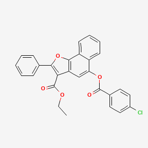 molecular formula C28H19ClO5 B2658022 ETHYL 5-(4-CHLOROBENZOYLOXY)-2-PHENYLNAPHTHO[1,2-B]FURAN-3-CARBOXYLATE CAS No. 312917-91-2