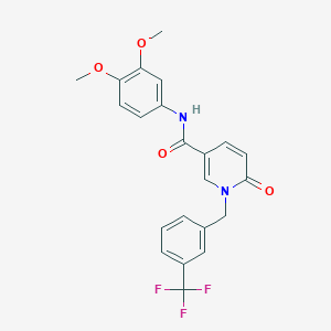 molecular formula C22H19F3N2O4 B2658096 N-(3,4-dimethoxyphenyl)-6-oxo-1-{[3-(trifluoromethyl)phenyl]methyl}-1,6-dihydropyridine-3-carboxamide CAS No. 1005305-86-1