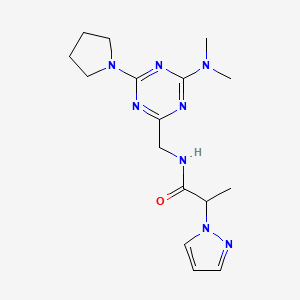 molecular formula C16H24N8O B2658101 N-((4-(dimethylamino)-6-(pyrrolidin-1-yl)-1,3,5-triazin-2-yl)methyl)-2-(1H-pyrazol-1-yl)propanamide CAS No. 2034574-73-5