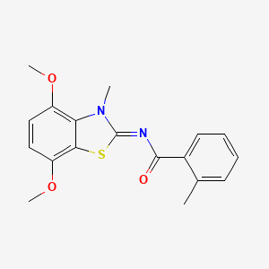 molecular formula C18H18N2O3S B2658128 N-[(2Z)-4,7-dimethoxy-3-methyl-2,3-dihydro-1,3-benzothiazol-2-ylidene]-2-methylbenzamide CAS No. 868370-39-2