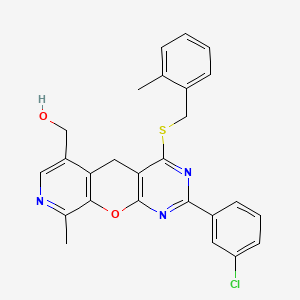 [5-(3-Chlorophenyl)-14-methyl-7-{[(2-methylphenyl)methyl]sulfanyl}-2-oxa-4,6,13-triazatricyclo[8.4.0.0^{3,8}]tetradeca-1(10),3(8),4,6,11,13-hexaen-11-yl]methanol