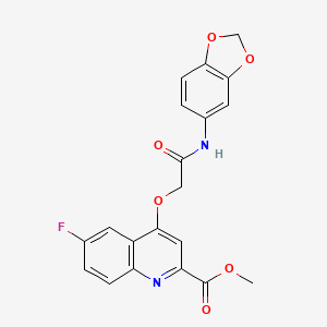 molecular formula C20H15FN2O6 B2658207 METHYL 4-{[(2H-1,3-BENZODIOXOL-5-YL)CARBAMOYL]METHOXY}-6-FLUOROQUINOLINE-2-CARBOXYLATE CAS No. 1359508-83-0