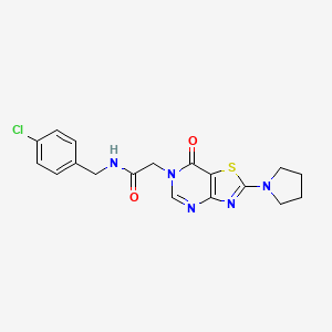 molecular formula C18H18ClN5O2S B2658225 N-[(4-chlorophenyl)methyl]-2-[7-oxo-2-(pyrrolidin-1-yl)-6H,7H-[1,3]thiazolo[4,5-d]pyrimidin-6-yl]acetamide CAS No. 1223780-62-8