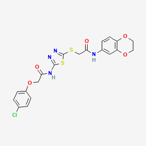 molecular formula C20H17ClN4O5S2 B2658306 2-(4-chlorophenoxy)-N-(5-((2-((2,3-dihydrobenzo[b][1,4]dioxin-6-yl)amino)-2-oxoethyl)thio)-1,3,4-thiadiazol-2-yl)acetamide CAS No. 868976-84-5