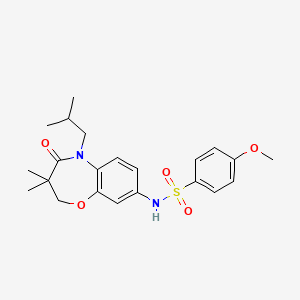 molecular formula C22H28N2O5S B2658318 N-(5-isobutyl-3,3-dimethyl-4-oxo-2,3,4,5-tetrahydrobenzo[b][1,4]oxazepin-8-yl)-4-methoxybenzenesulfonamide CAS No. 922124-78-5