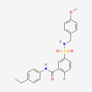molecular formula C23H23FN2O4S B2658322 N-(4-ethylphenyl)-2-fluoro-5-{[(4-methoxyphenyl)methyl]sulfamoyl}benzamide CAS No. 451482-73-8