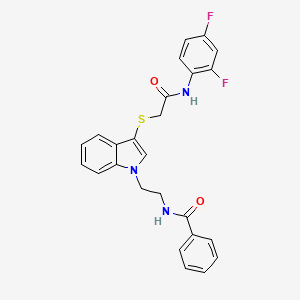 molecular formula C25H21F2N3O2S B2658324 N-{2-[3-({[(2,4-difluorophenyl)carbamoyl]methyl}sulfanyl)-1H-indol-1-yl]ethyl}benzamide CAS No. 862826-39-9