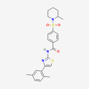 molecular formula C24H27N3O3S2 B2658335 N-(4-(2,5-dimethylphenyl)thiazol-2-yl)-4-((2-methylpiperidin-1-yl)sulfonyl)benzamide CAS No. 683262-15-9