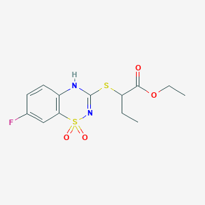 molecular formula C13H15FN2O4S2 B2658359 ethyl 2-[(7-fluoro-1,1-dioxo-4H-1lambda6,2,4-benzothiadiazin-3-yl)sulfanyl]butanoate CAS No. 899966-44-0