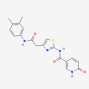 molecular formula C19H18N4O3S B2658436 N-(4-(2-((3,4-dimethylphenyl)amino)-2-oxoethyl)thiazol-2-yl)-6-oxo-1,6-dihydropyridine-3-carboxamide CAS No. 946337-14-0