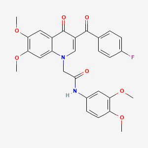 molecular formula C28H25FN2O7 B2658492 N-(3,4-DIMETHOXYPHENYL)-2-[3-(4-FLUOROBENZOYL)-6,7-DIMETHOXY-4-OXO-1,4-DIHYDROQUINOLIN-1-YL]ACETAMIDE CAS No. 866590-21-8