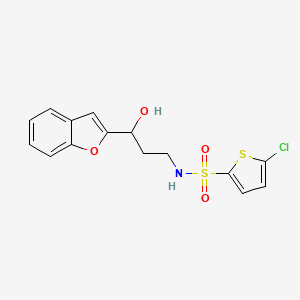 molecular formula C15H14ClNO4S2 B2658558 N-[3-(1-BENZOFURAN-2-YL)-3-HYDROXYPROPYL]-5-CHLOROTHIOPHENE-2-SULFONAMIDE CAS No. 1448069-78-0