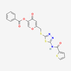 4-oxo-6-(((5-(thiophene-2-carboxamido)-1,3,4-thiadiazol-2-yl)thio)methyl)-4H-pyran-3-yl benzoate
