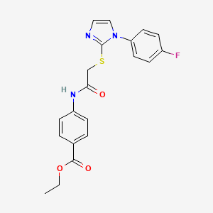 molecular formula C20H18FN3O3S B2658605 ethyl 4-(2-{[1-(4-fluorophenyl)-1H-imidazol-2-yl]sulfanyl}acetamido)benzoate CAS No. 688336-69-8